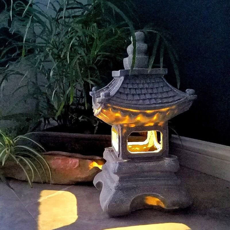Solar­na lampa ogrodowa LED w stylu zen pagoda z efektem kamienia