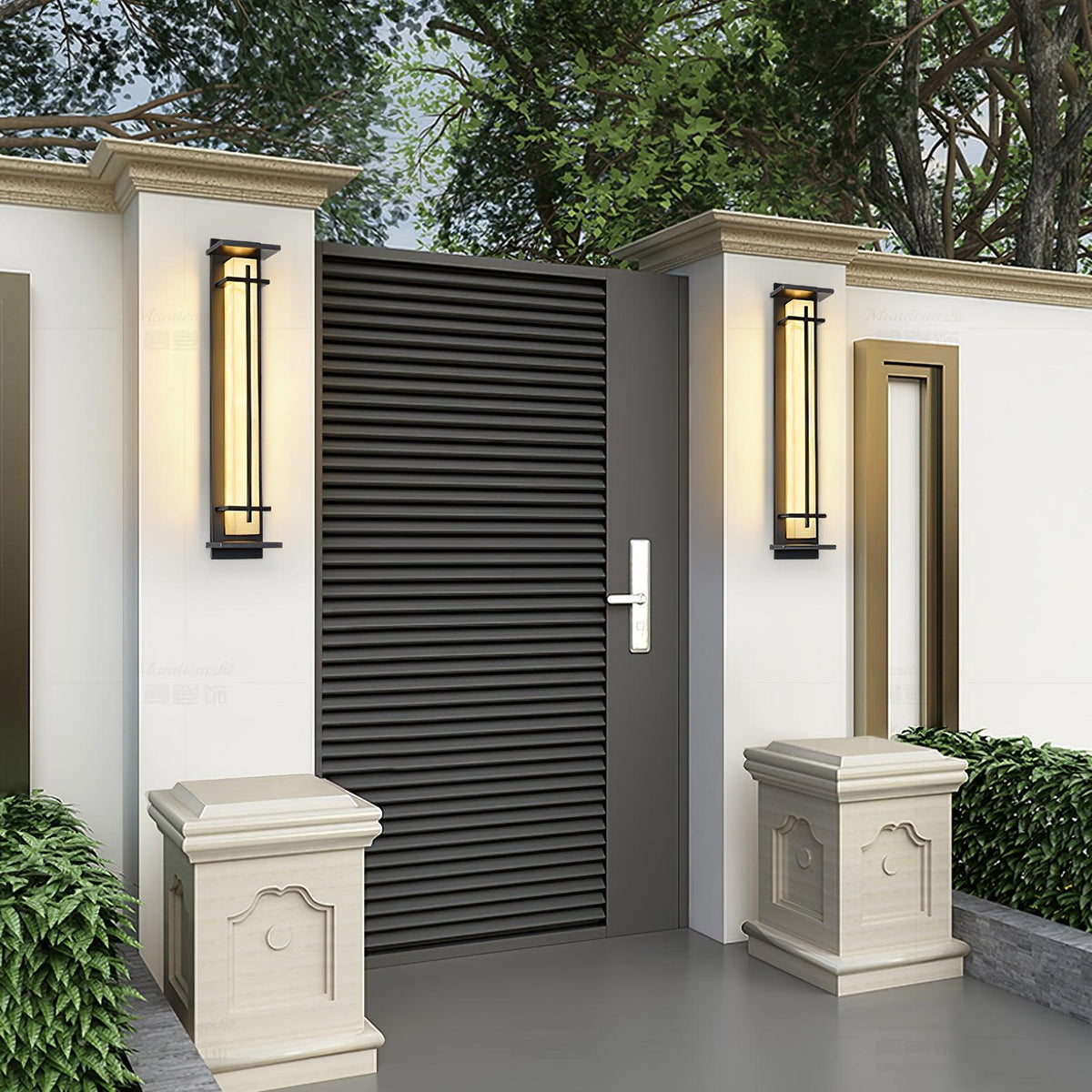 Outdoor wall lamp with a vertical rectangular panel