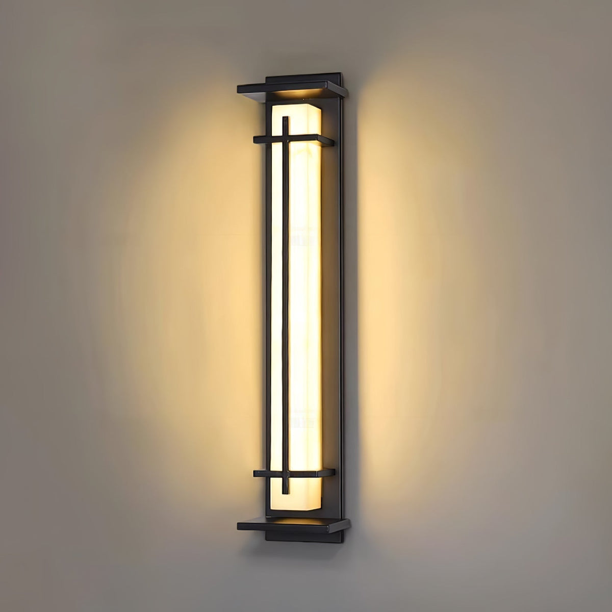 Outdoor wall lamp with a vertical rectangular panel