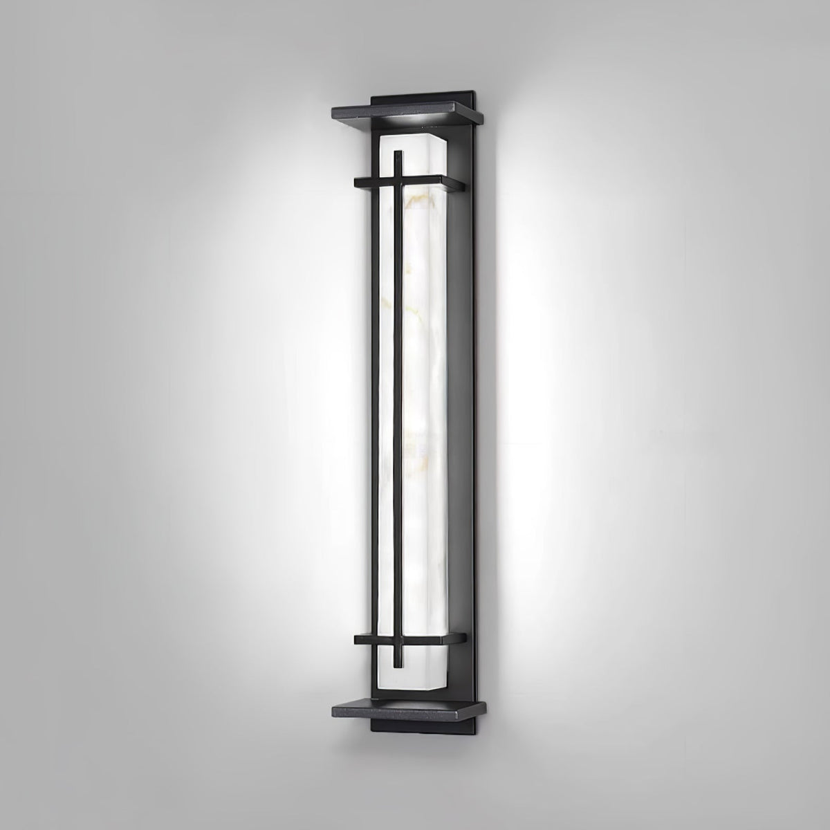 Outdoor wall lamp with a vertical rectangular panel