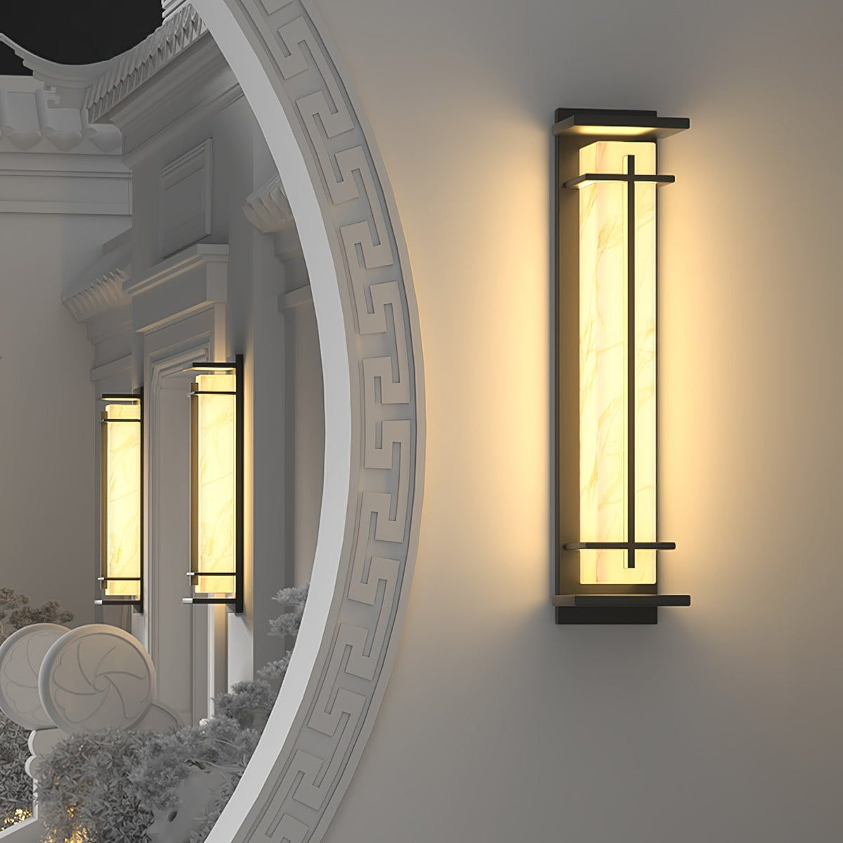 Outdoor wall lamp with a vertical rectangular panel