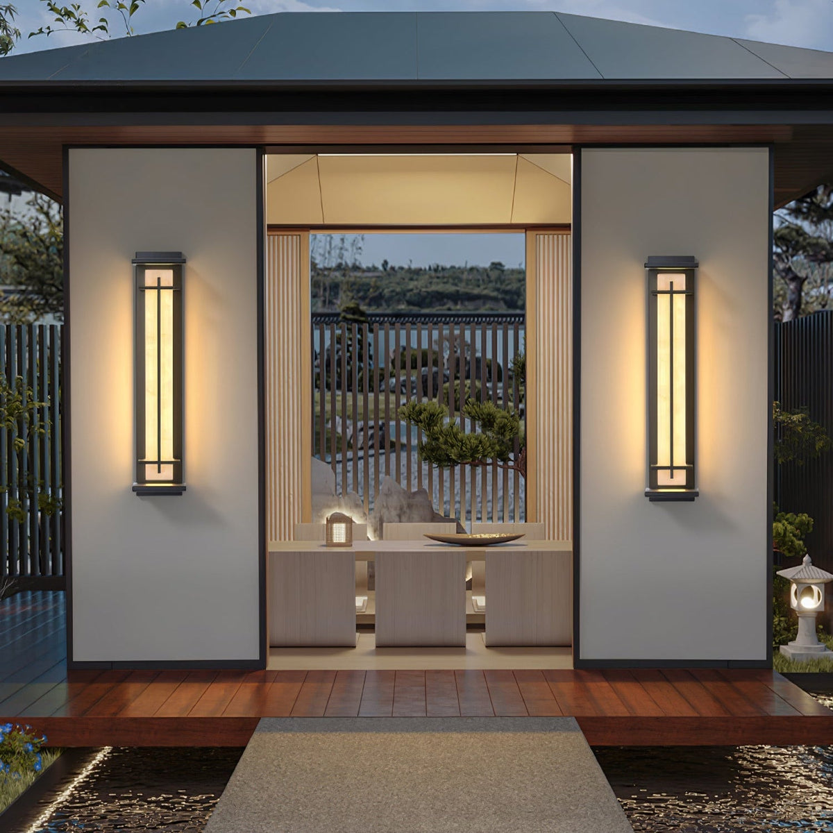 Outdoor wall lamp with a vertical rectangular panel