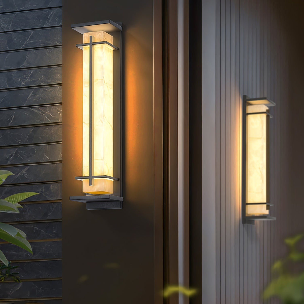 Outdoor wall lamp with a vertical rectangular panel