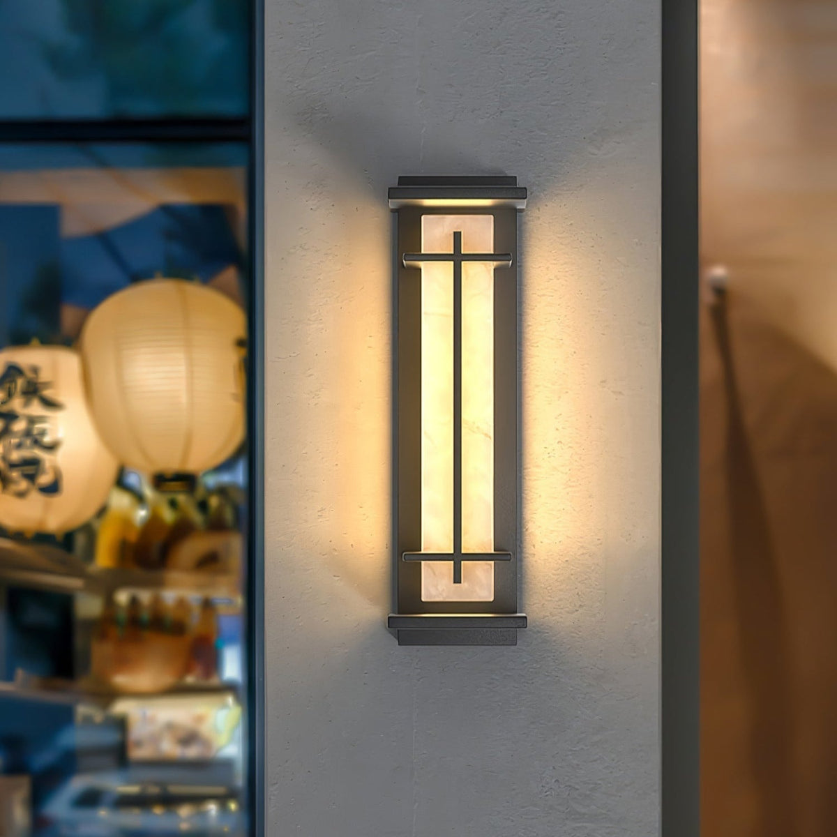 Outdoor wall lamp with a vertical rectangular panel