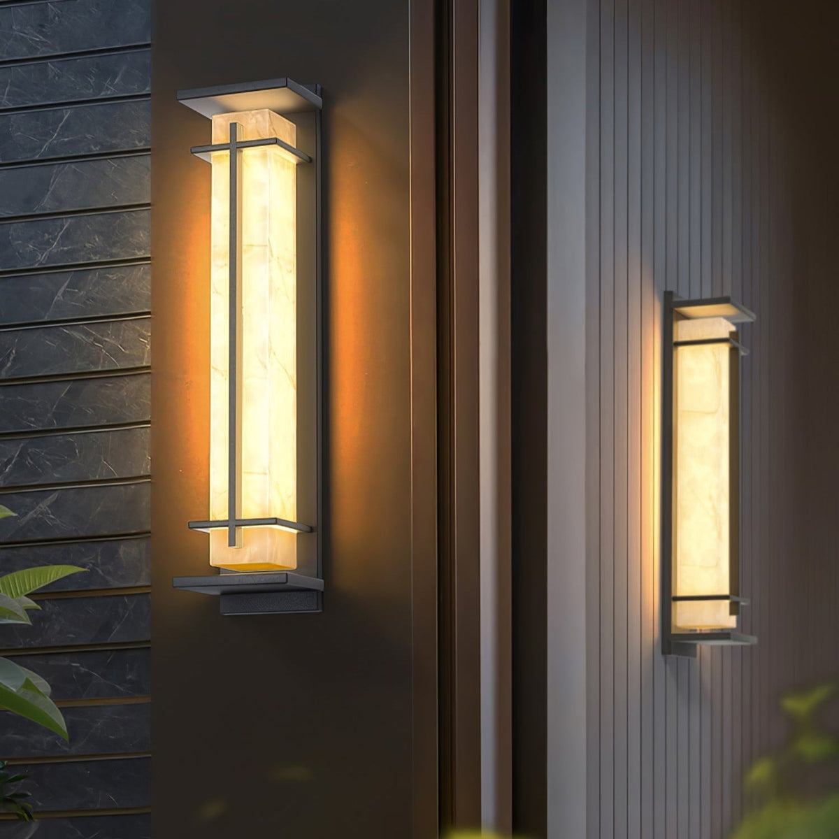 Outdoor wall lamp with a vertical rectangular panel