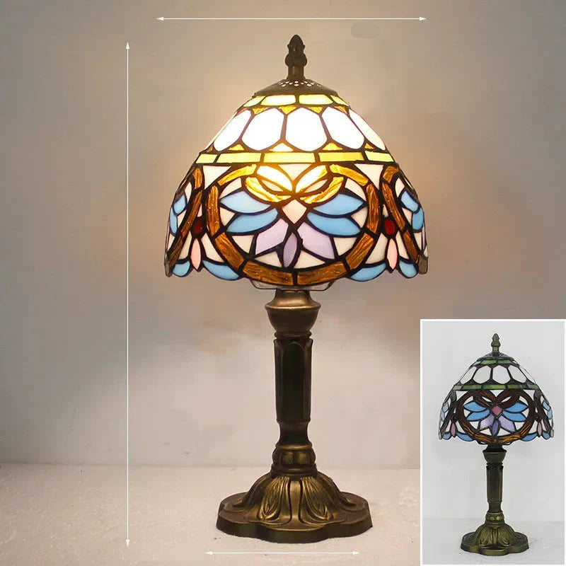 Vintage-tafellamp van glas-in-lood om te lezen