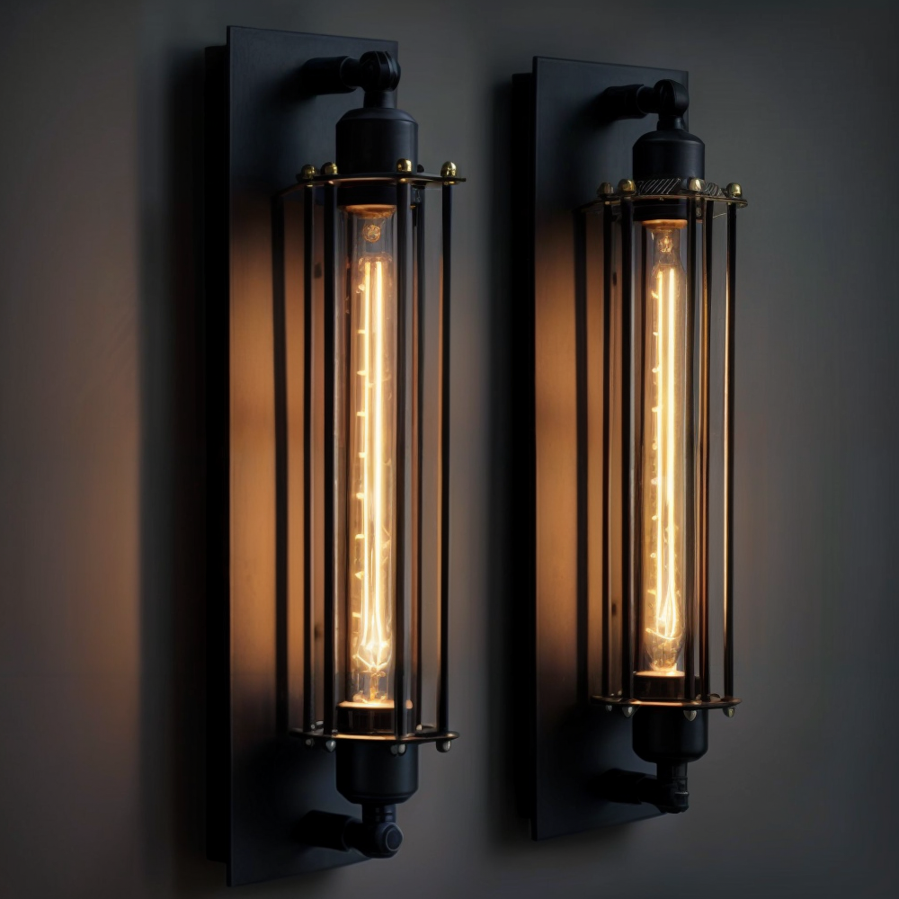Industriële wandlamp met langwerpige glazen kap