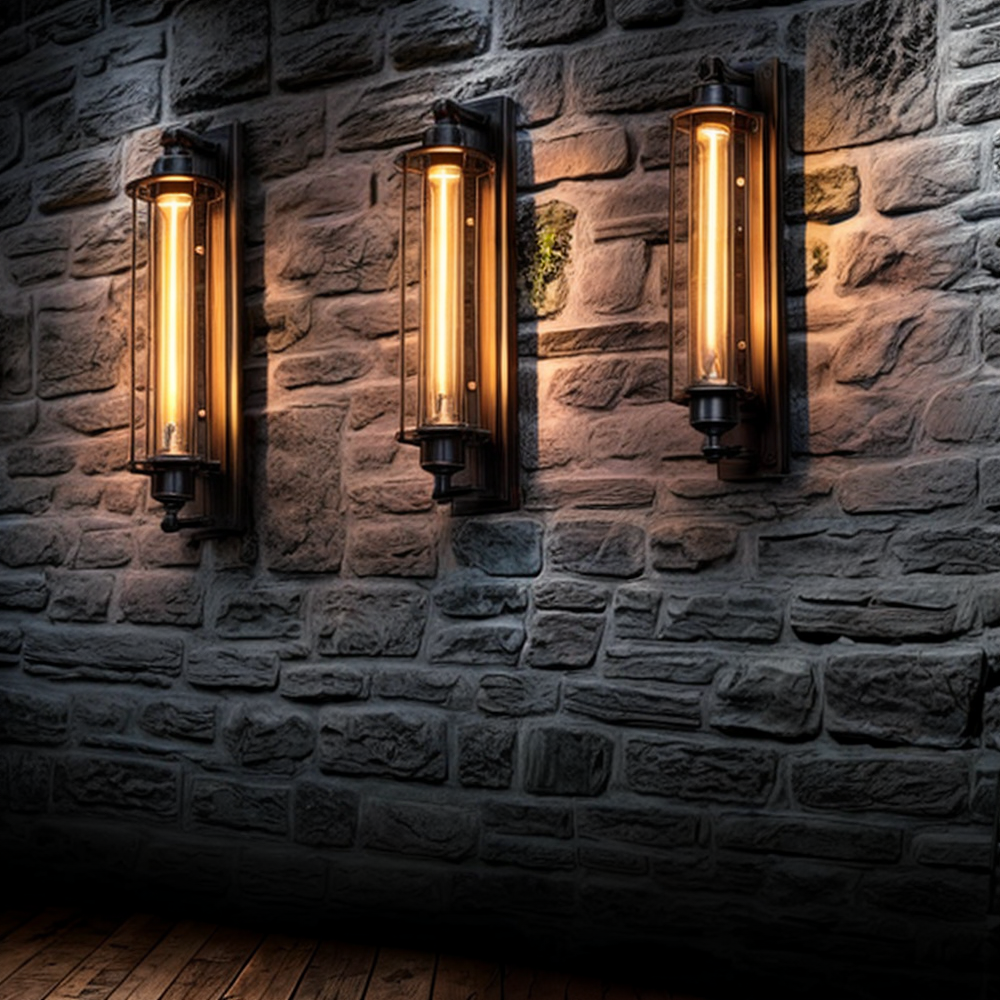 Industriële wandlamp met langwerpige glazen kap
