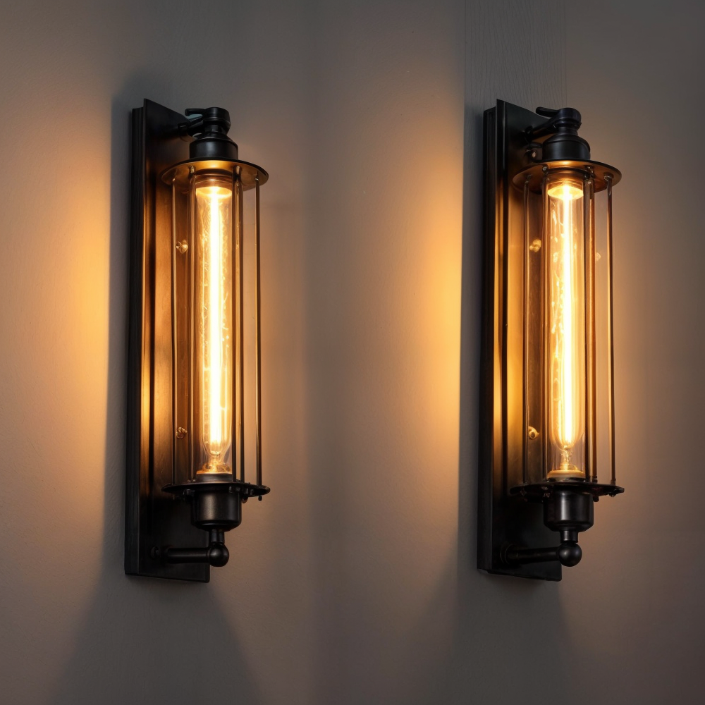 Industriële wandlamp met langwerpige glazen kap