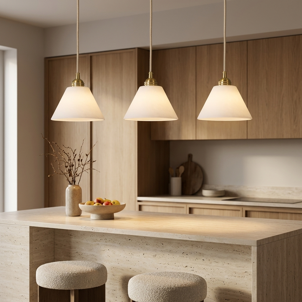 Conische hanglamp voor de hal met messingdetail