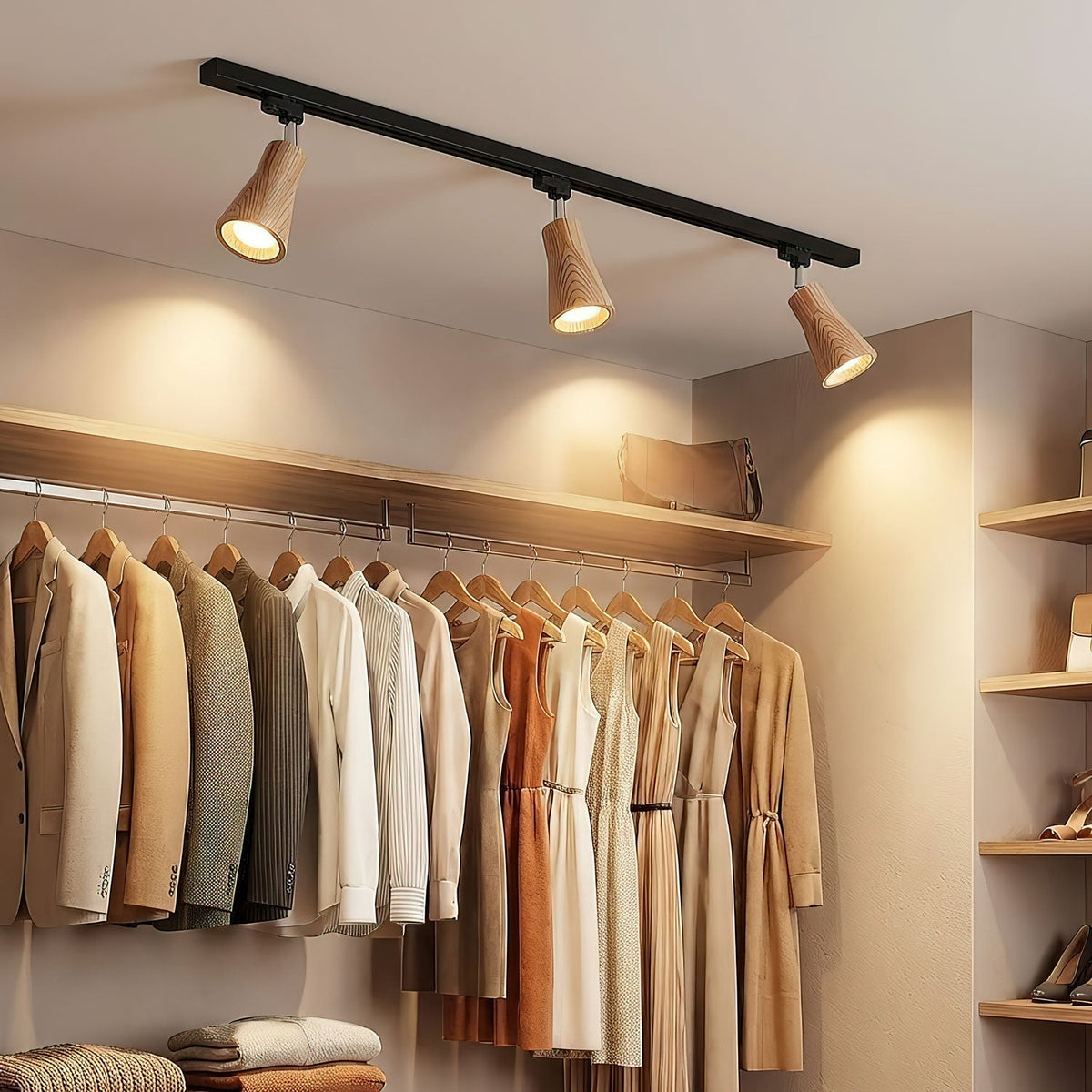 Grote plafondlamp voor de woonkamer met houten spots