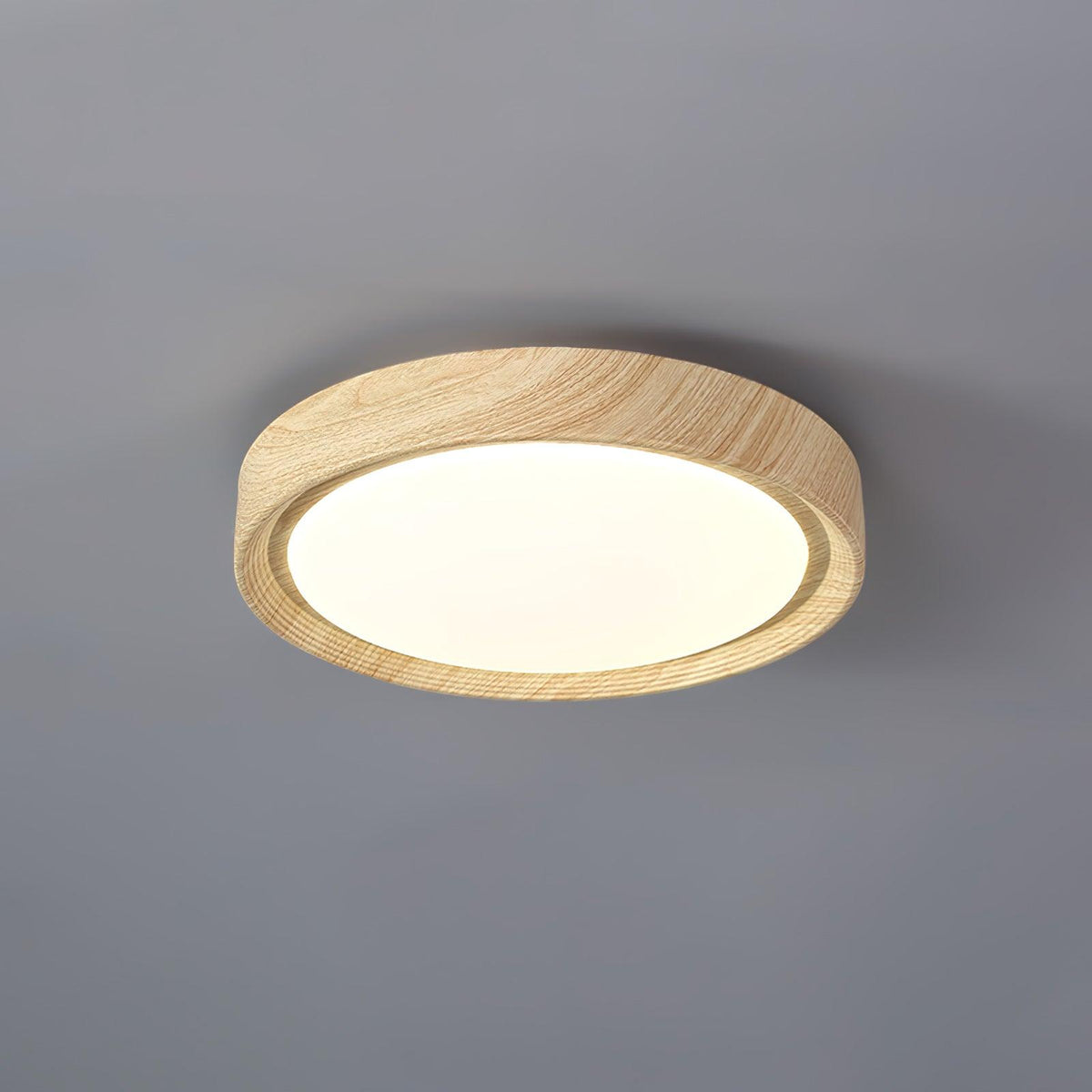 Lampa sufitowa okrągła z efektem słojów drewna