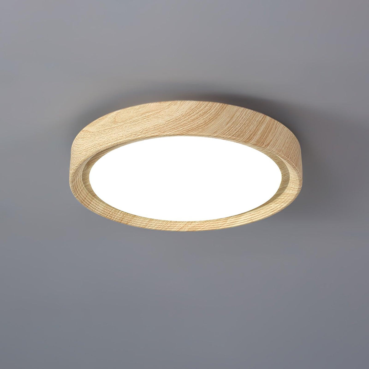 Lampa sufitowa okrągła z efektem słojów drewna