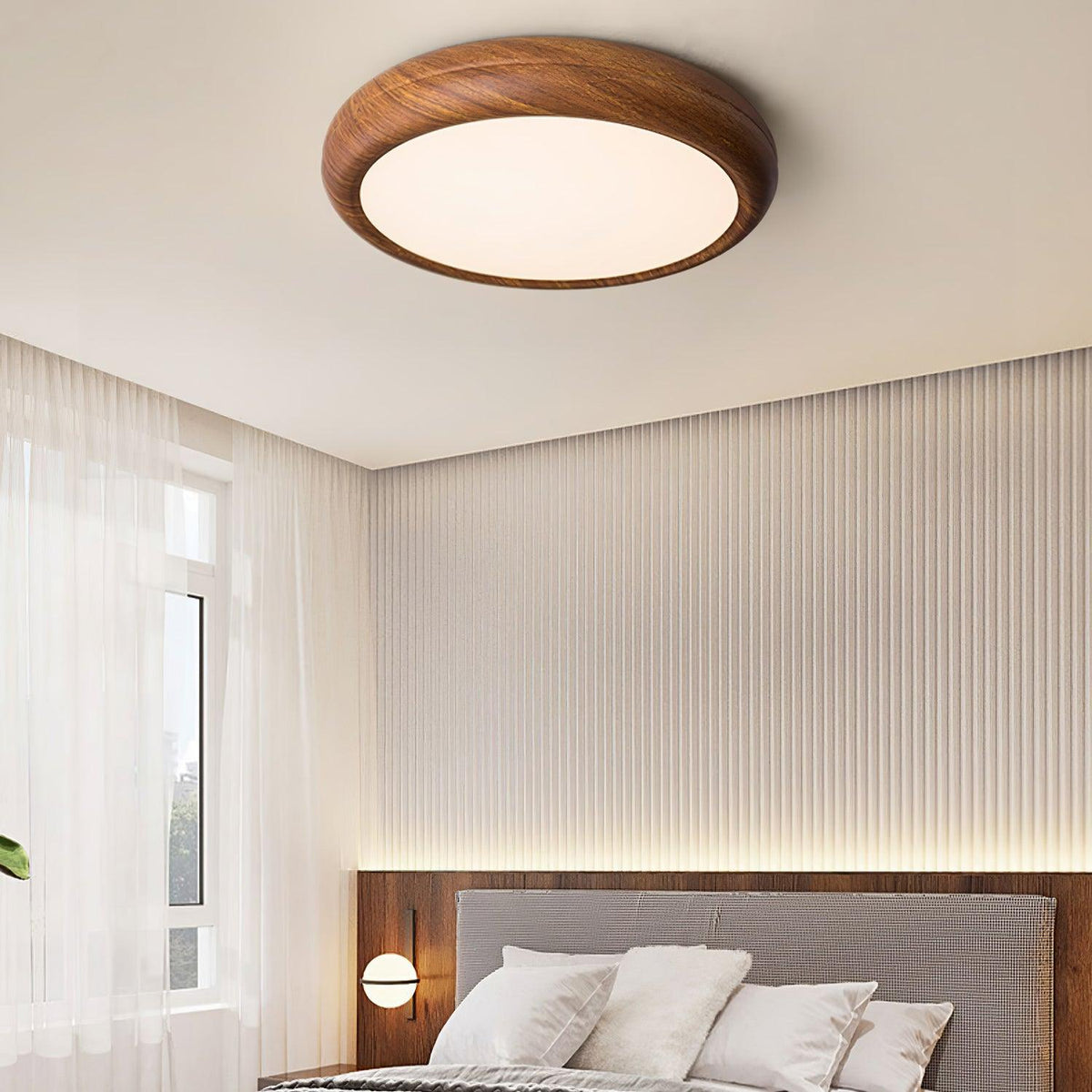 Lampa sufitowa okrągła z efektem słojów drewna