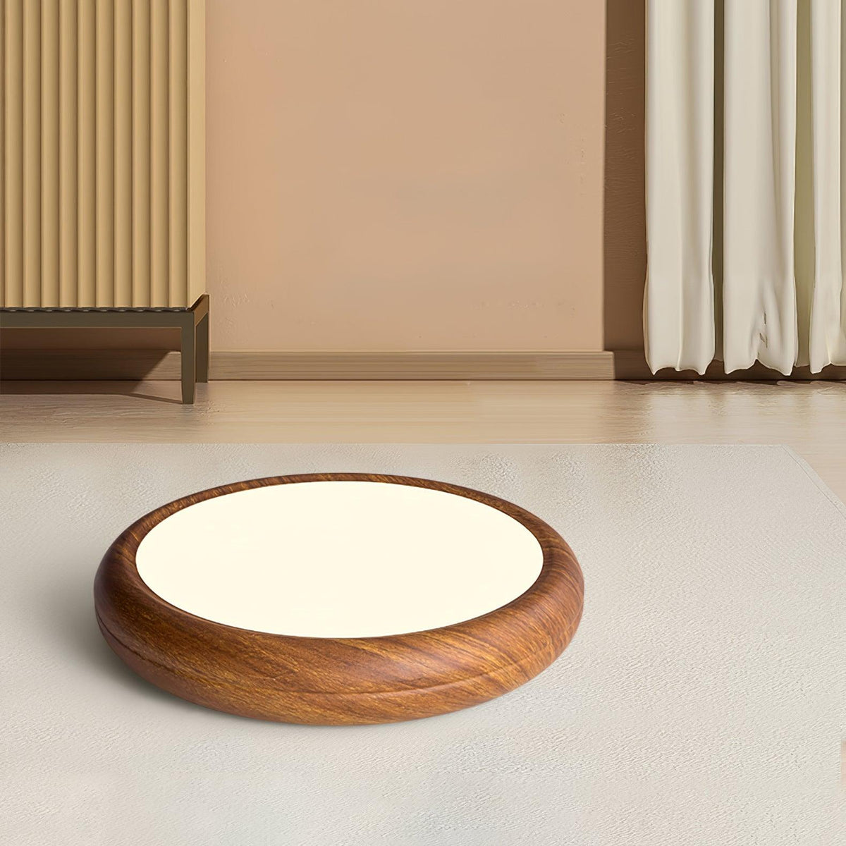Lampa sufitowa okrągła z efektem słojów drewna