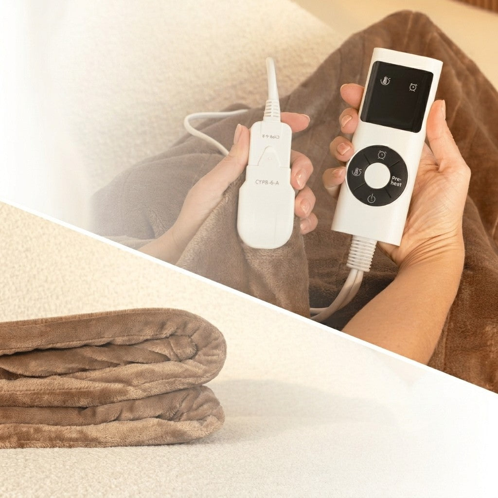 Soft electric blanket with nine heat levels and a remote control