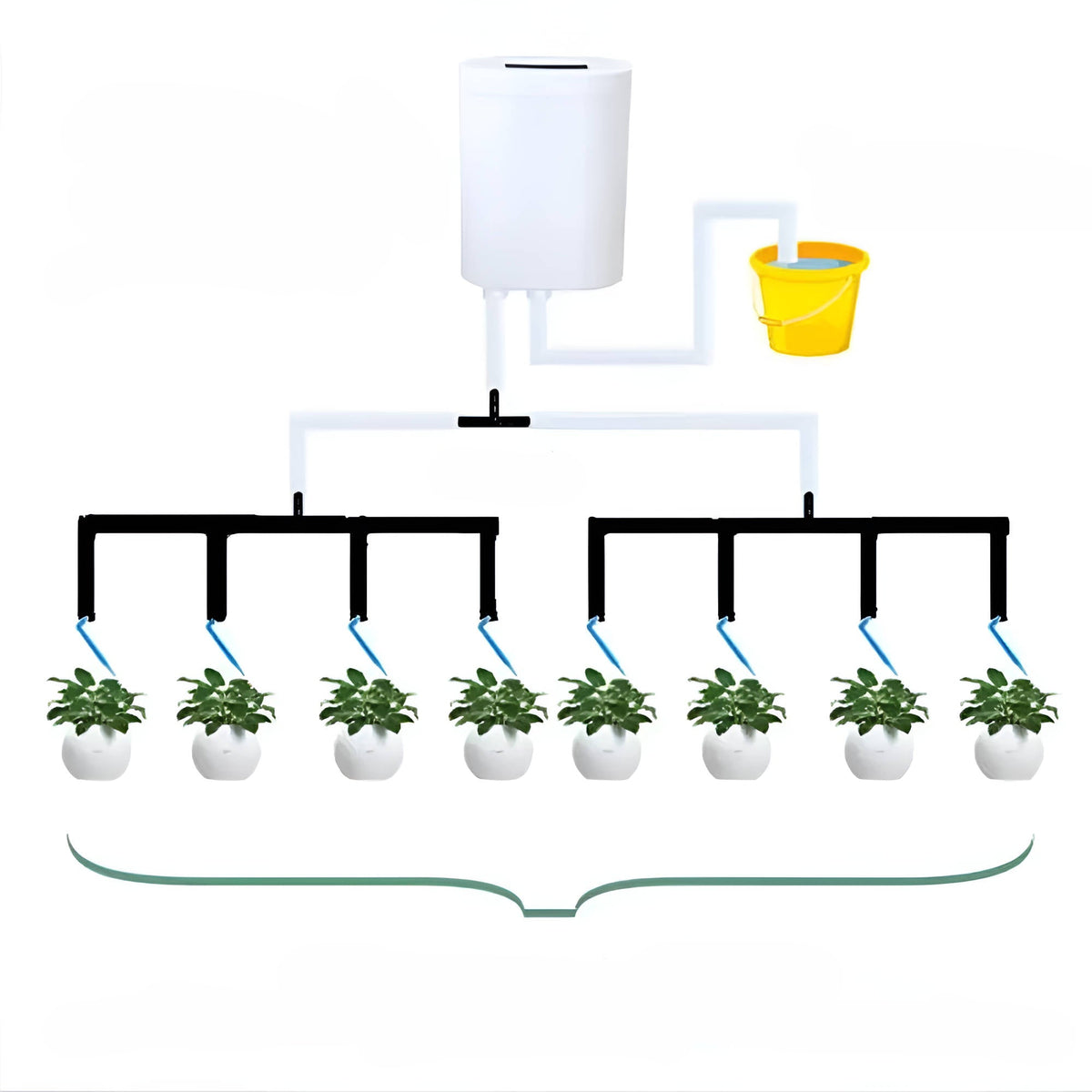 Plant watering set with automatic pump and tubes