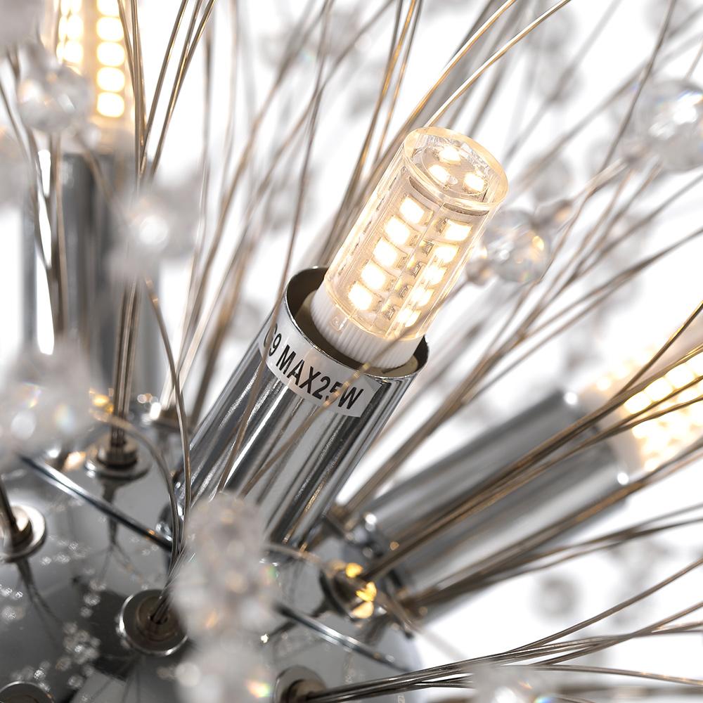 Ośmiopunktowa złota lampa sufitowa z kryształową konstrukcją Sputnik