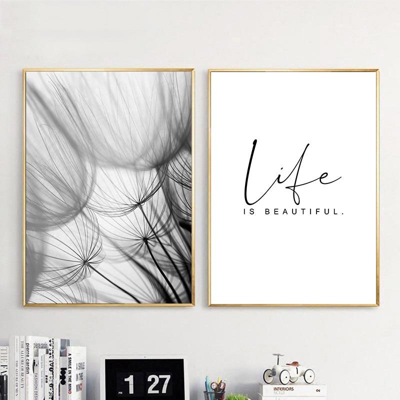 Moderne wanddecoratie met een paardenbloemmotief