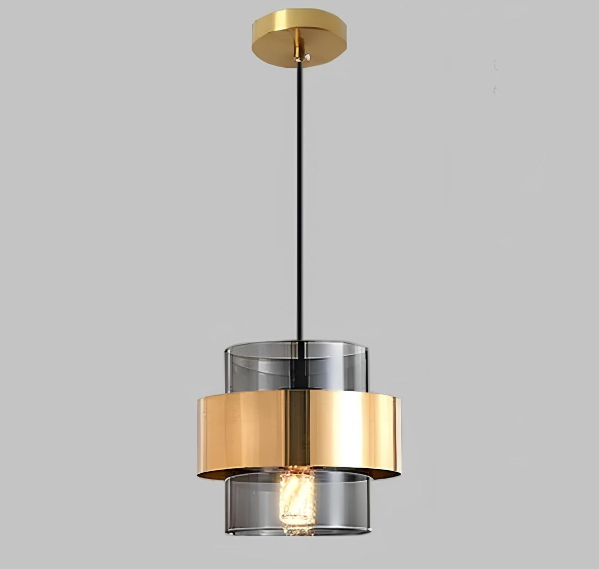 Nowoczesna lampa wisząca ring ze szklanym cylindrem i metalową obręczą