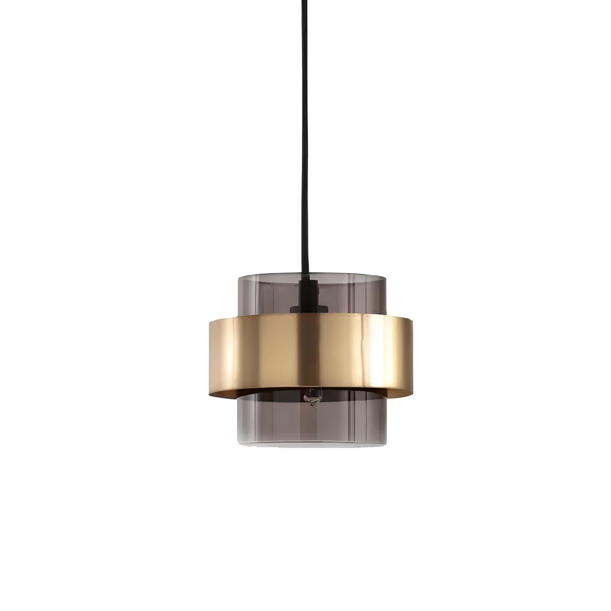 Nowoczesna lampa wisząca ring ze szklanym cylindrem i metalową obręczą