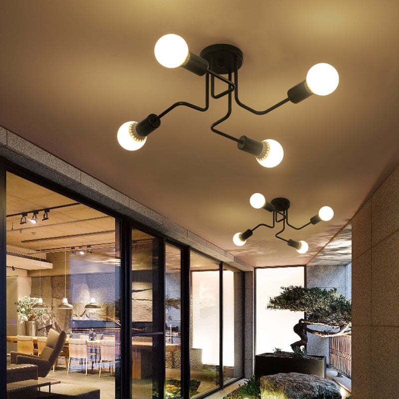 Lampa Sufitowa Metalowa Vintage 4/6/8 Żarówki Czarna 11