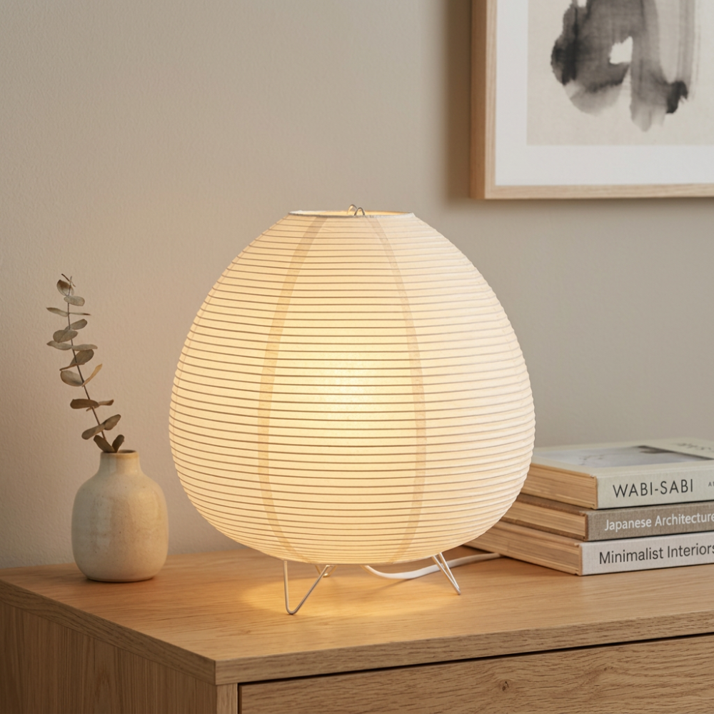 Lampa Stołowa z Papieru Ryzowego Japandi Tripod Ciepłe Światło 1