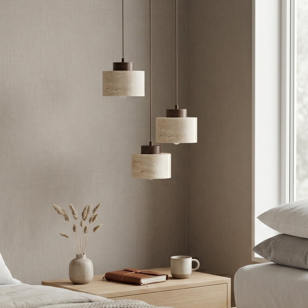Minimalistyczna Lampa Wisząca z Travertynu Naturalnego 21