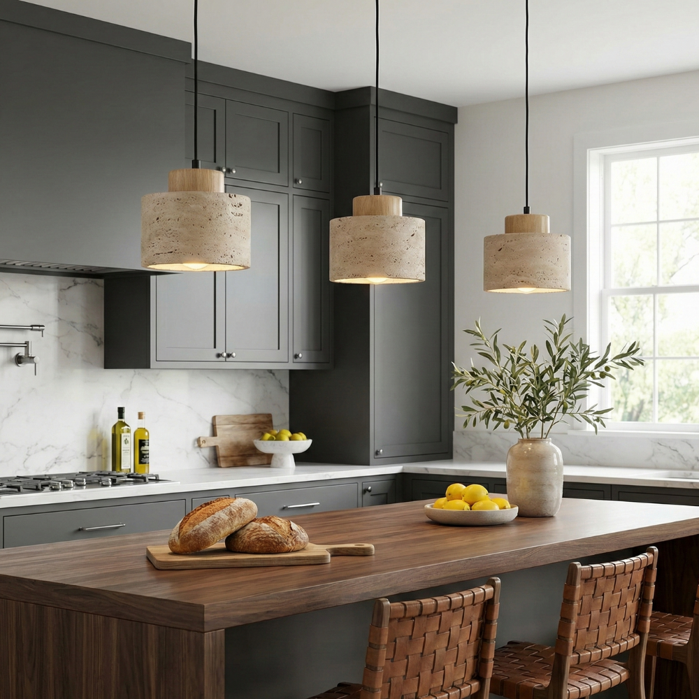 Minimalistyczna Lampa Wisząca z Travertynu Naturalnego 2
