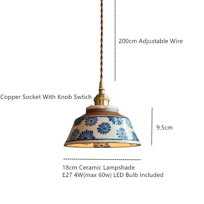 Ręcznie Malowana Ceramiczna Lampa Wisząca Dekoracyjna 2