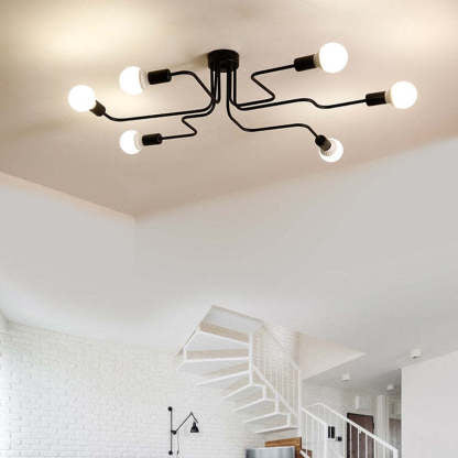 Lampa Sufitowa Metalowa Vintage 4/6/8 Żarówki Czarna 2