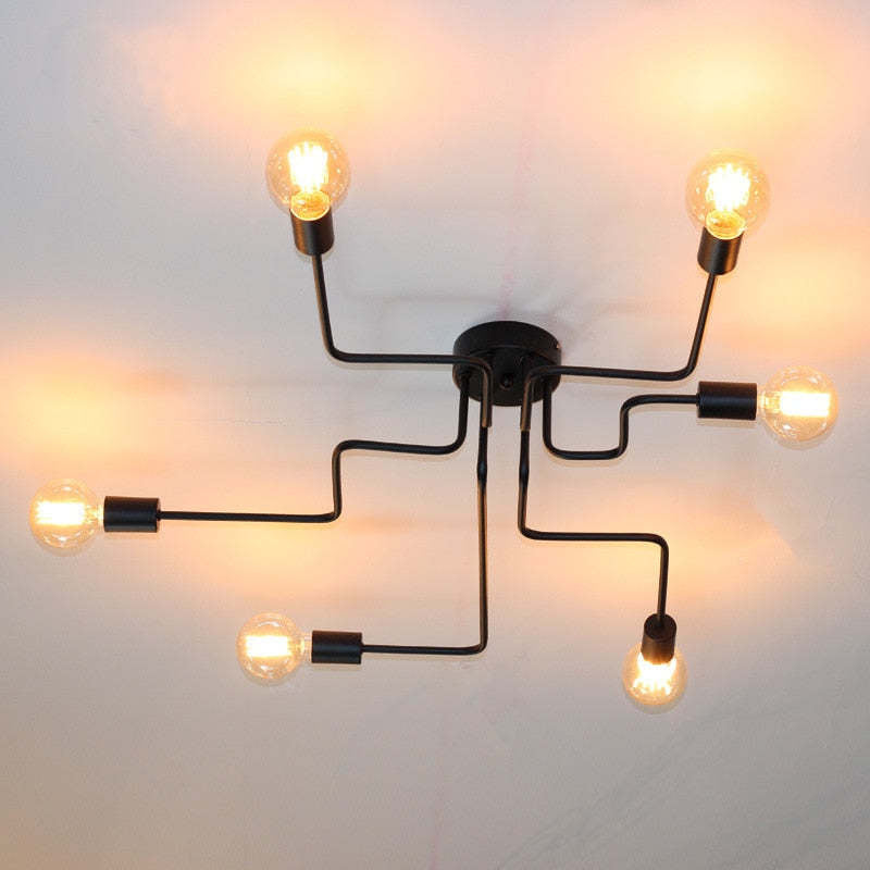 Lampa Sufitowa Metalowa Vintage 4/6/8 Żarówki Czarna 3