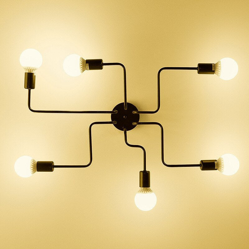 Lampa Sufitowa Metalowa Vintage 4/6/8 Żarówki Czarna 8
