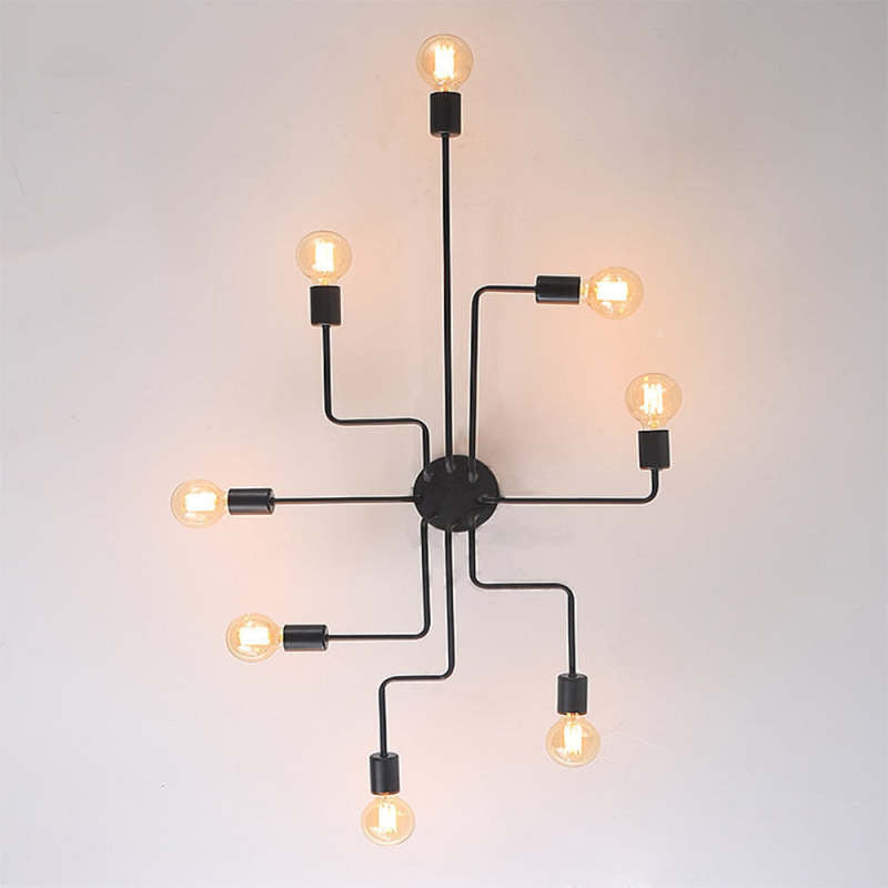 Lampa Sufitowa Metalowa Vintage 4/6/8 Żarówki Czarna 9