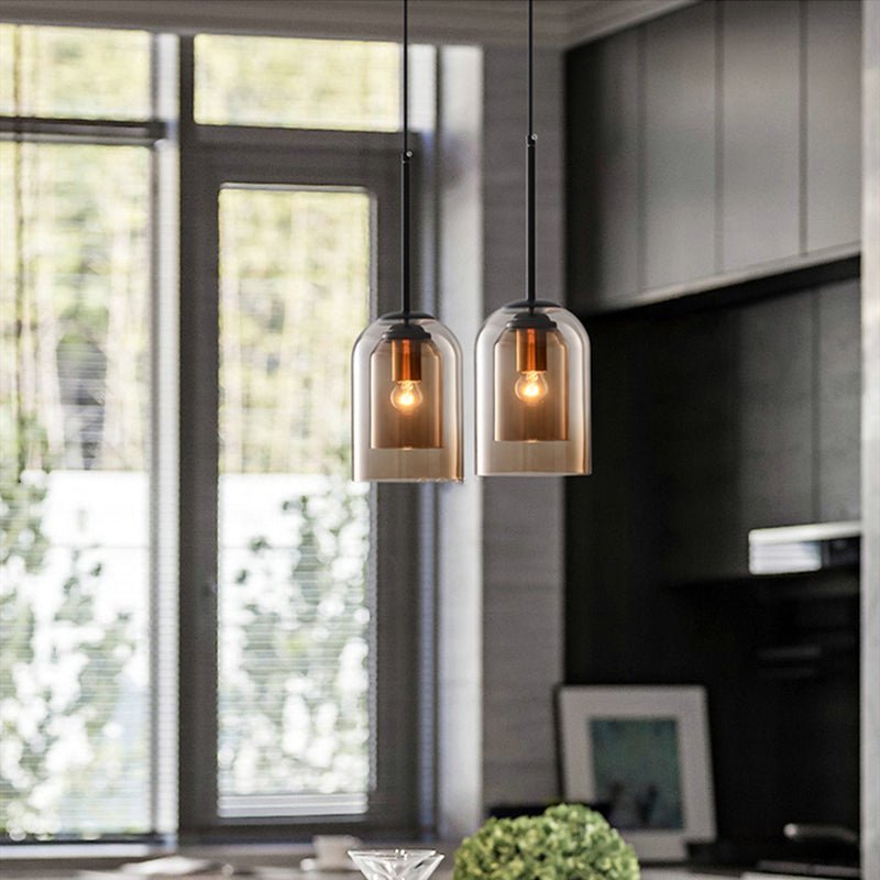 Glazen Bauhaus-hanglamp met gerookte kap