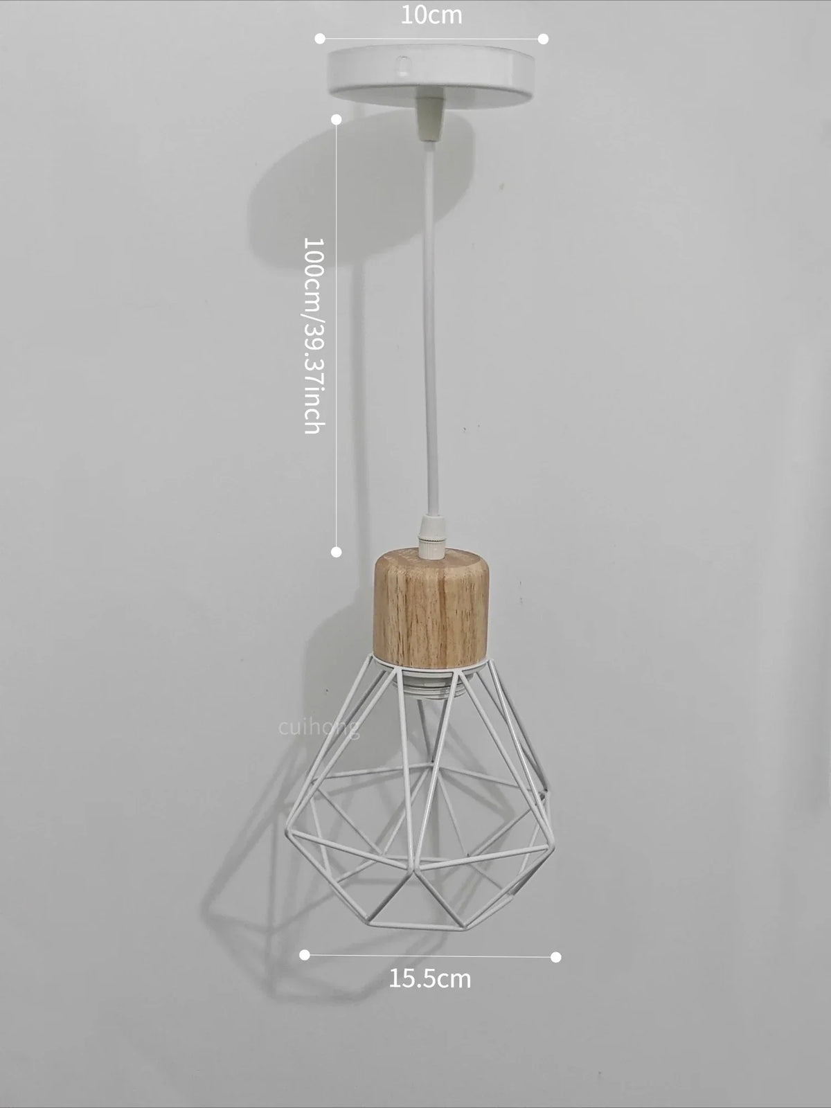 Vintage hanglamp van hout met metalen kooi