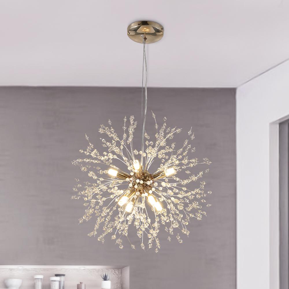 Eight-light gold ceiling lamp with a Sputnik crystal design